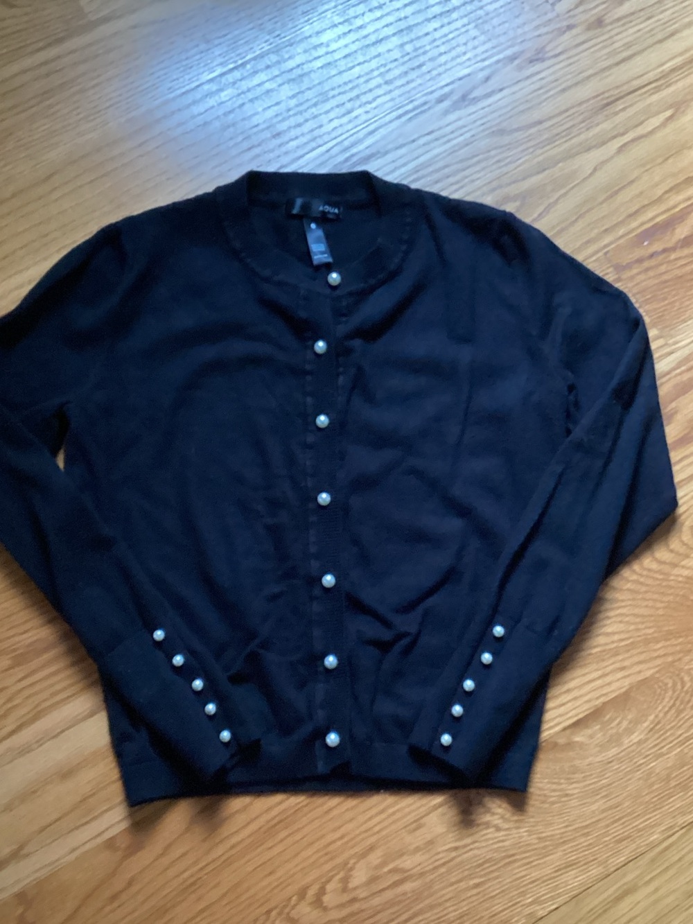 Aqua Black Pearl-Accent Cardigan